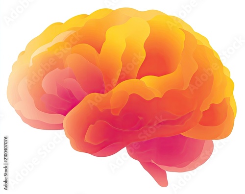 Vibrant, layered illustration of a human brain with a warm, gradient color palette