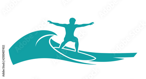 Fotografía Teal surfer riding a wave board.