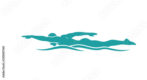 Teal Swimmer Silhouette in Water.