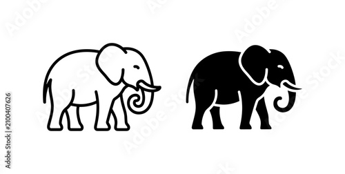 Fotografía Two Elephant Icons: Outline and Silhouette, Simple Vector Graphics for Wildlife