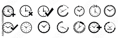 Fotografie Modern Time Management And Scheduling Vector Icon Collection With Clocks Timers
