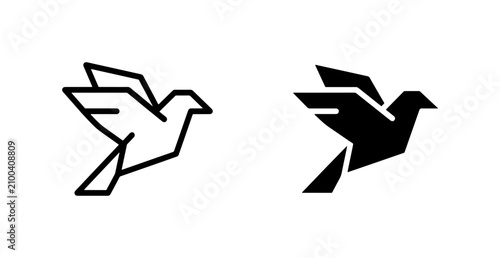 Minimalist bird logo icons, geometric flying dove vector set, modern abstract pigeon symbols for branding