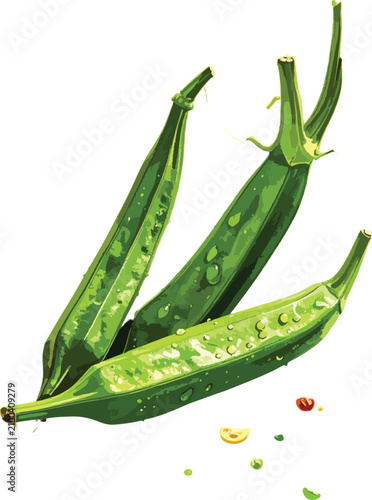 Isolated green okra pods wi...