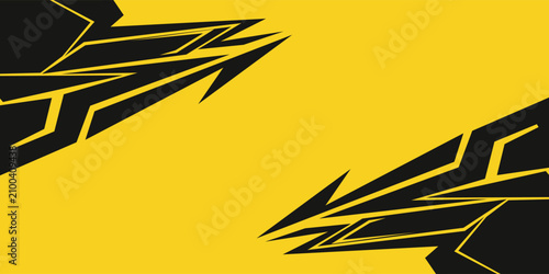 Fotografie Vibrant yellow background with dynamic black abstract illustration elements moving swiftly