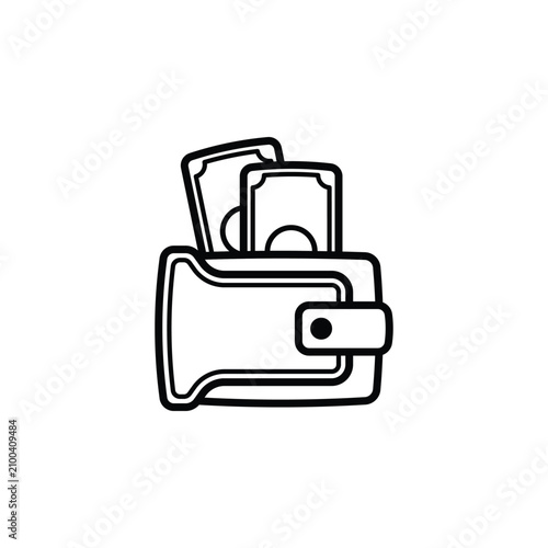 Wallet with cash line art vector icon illustration