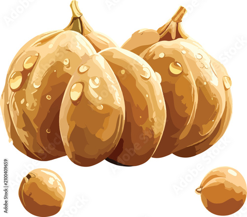 two pumpkins with water dro...