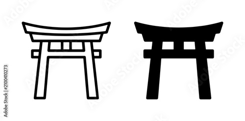 Foto Japanese Torii Gate Icons, Traditional Shrine Entrance Symbol, Black and White V