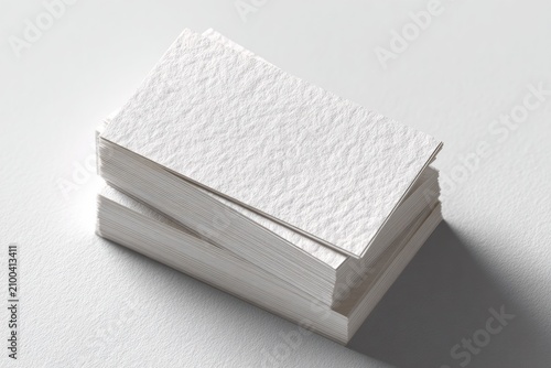 Stack of textured white cards against white background, casting soft shadows