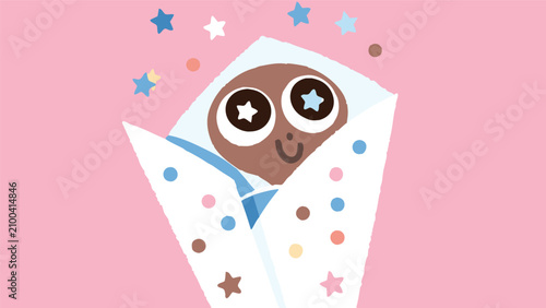 Adorable cute baby character wrapped in blanket with character swaddled illustration adorable background friendly whimsical childish creative decoration portrait