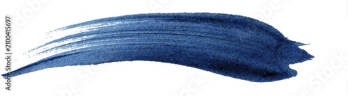 A single, broad, dark blue brushstroke with visible texture, sweeping left to right