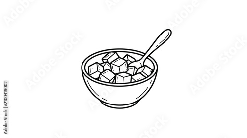 Фотография Minimalist sugar bowl vector illustration, hand drawn sugar cubes in ceramic dis