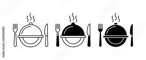 Schilderij op canvas Hot Meal Icons, Restaurant Service, Dinner Platter, Culinary Presentation, Food