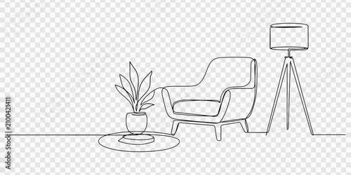 Cuadro en lienzo A clean and minimalistic continuous one line drawing of a living room scene with
