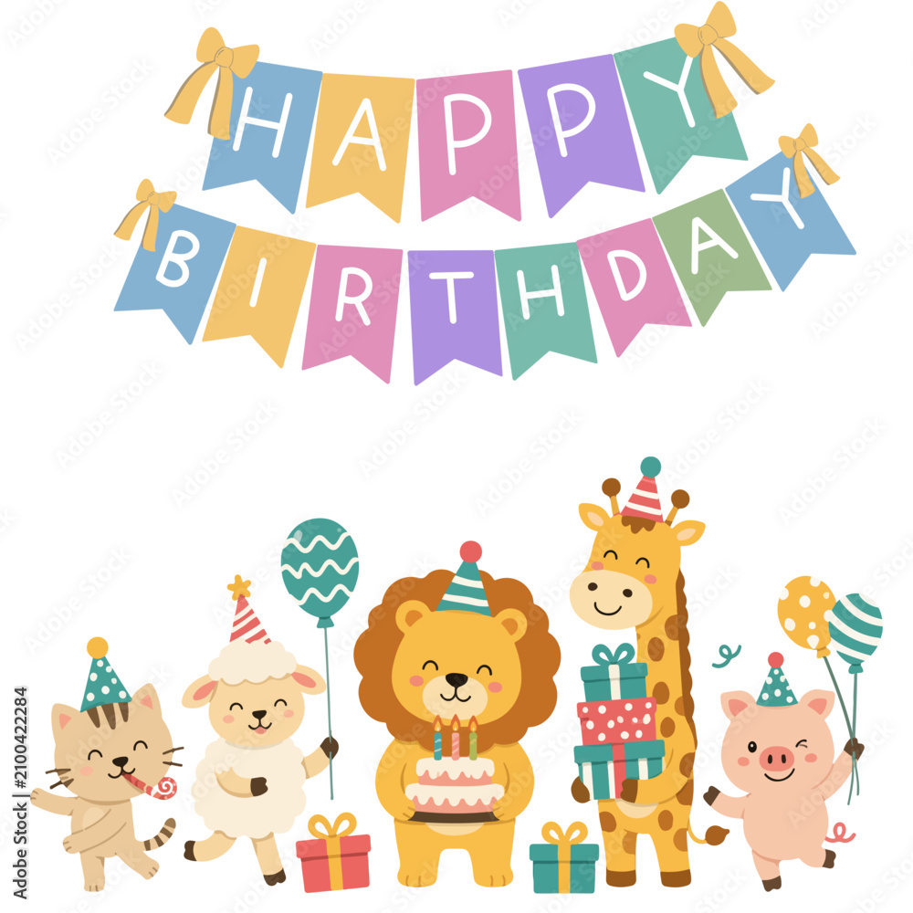 Fototapeta premium Cartoon drawing of gifts and birthday cakes