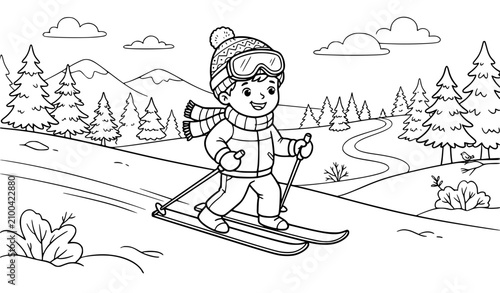 SEO Title

Cute Young Skier in Winter Forest Coloring Book Page – Adorable Snow Skiing Vector Line Art for Kids