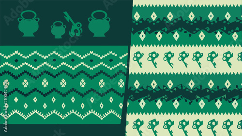 Foto Seamless pattern design with decorative elements and pots seamless decorative or