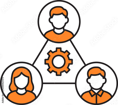Team collaboration workflow with connected employees and management gear vector illustration
