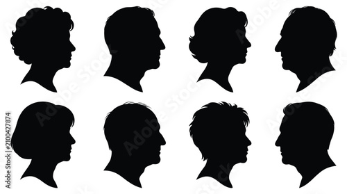 Tableau sur toile Set of eight black silhouettes showing side profiles of human heads for men and