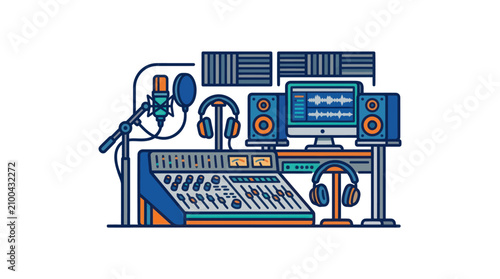 Photos Sound mixing board with equipment studio.