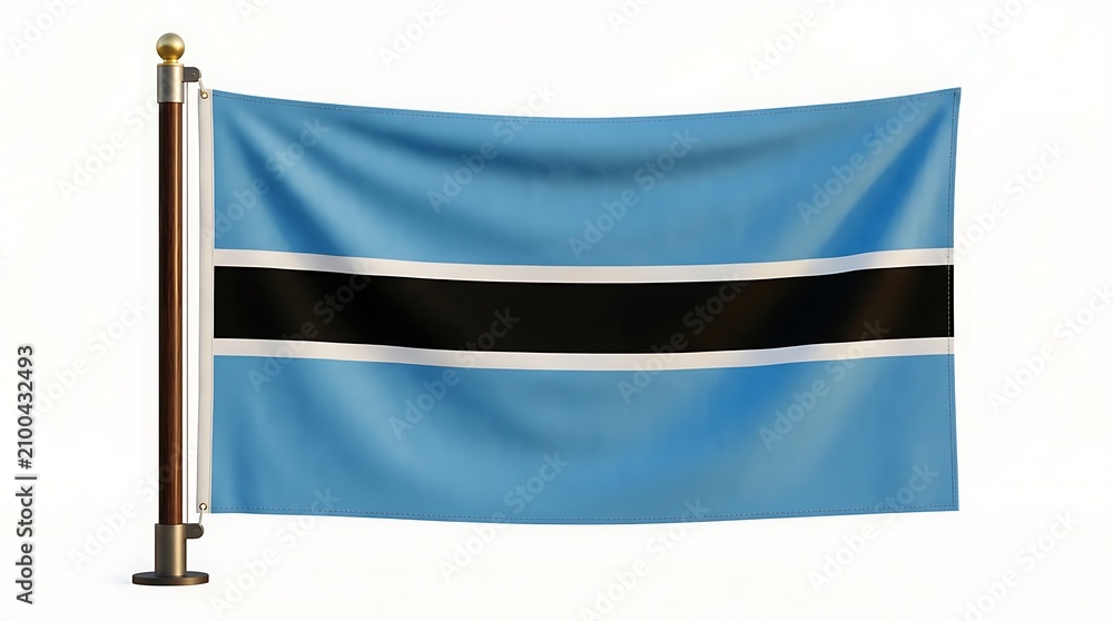 Fototapeta premium National Flag of Botswana Waving on Pole Isolated on White Background for Patriotic Celebrations