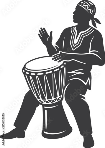 Fotografi African Djembe Drummer Music Performance Vector Silhouette