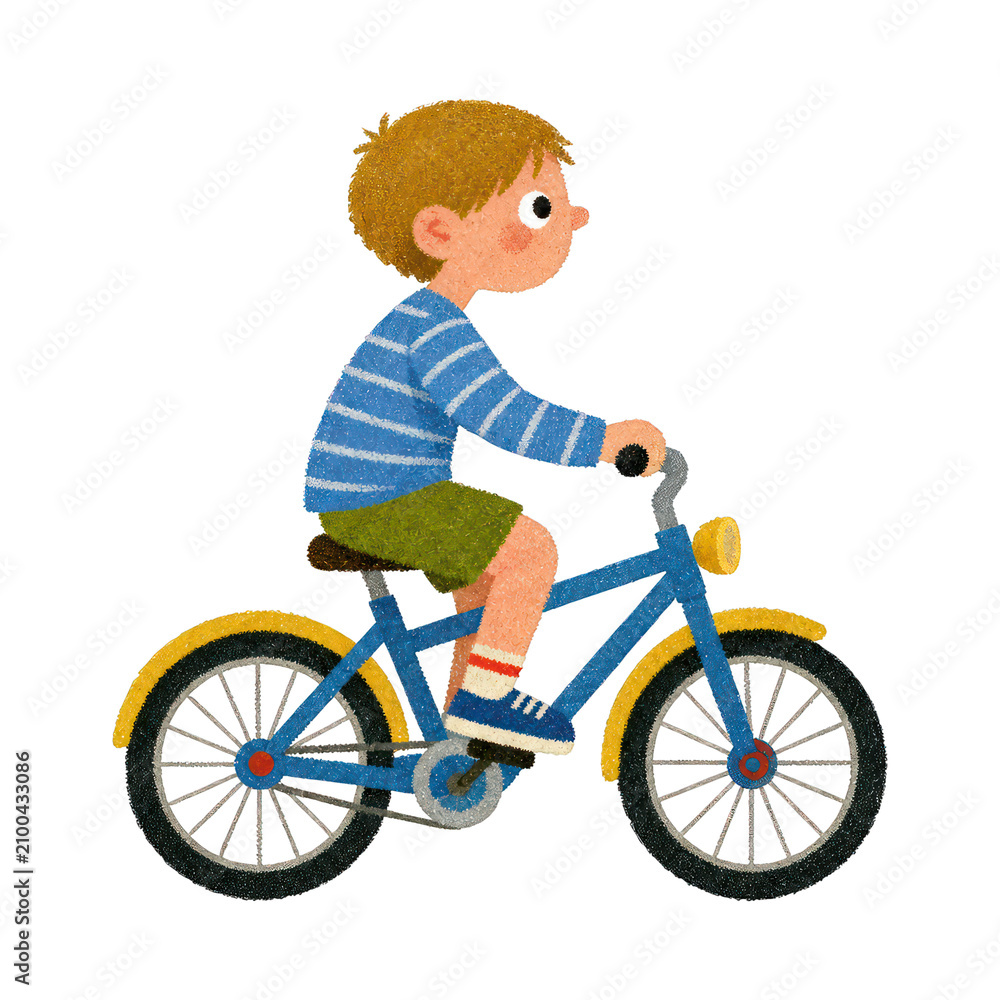 Fototapeta premium Illustration of a boy on a bike, PNG with transparent background.