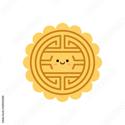 Cute mooncake character with traditional chinese pattern