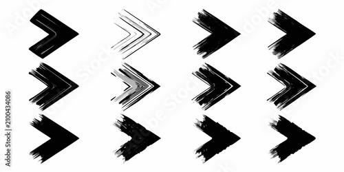 Tableau sur toile Brush stroke arrow shapes varying opacity and grayscale tones