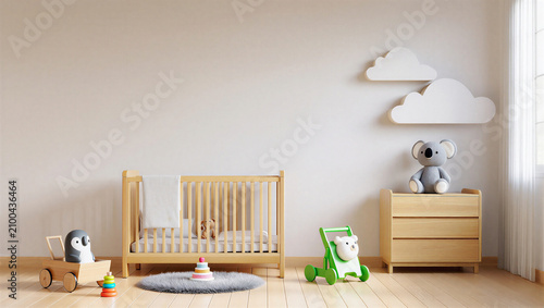 Фотография Modern nursery interior with wooden furniture and toys furniture interior playro
