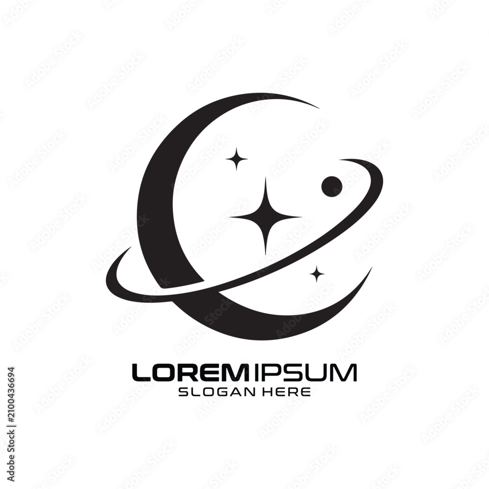 Fototapeta premium Crescent Moon Star Orbit Logo for Modern Tech Science Space Brand