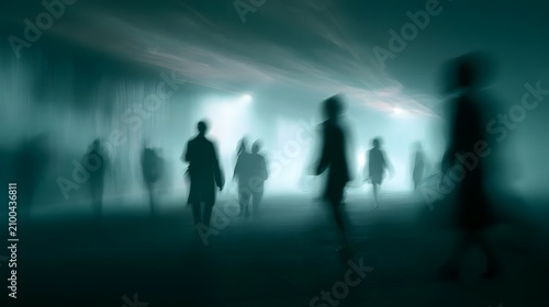 Mysterious silhouettes in a foggy urban environment at night