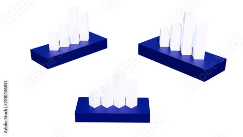 Business growth and financial success concept three ascending bar graphs on blue bases data visualization and market analysis