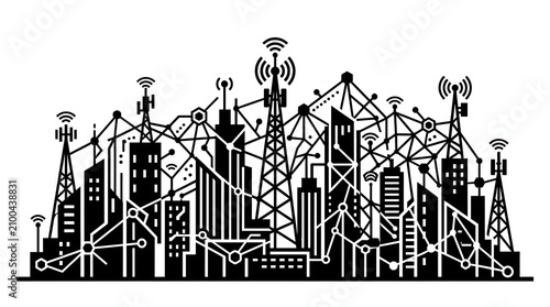 Smart city network illustration connectivity and infrastructure concept