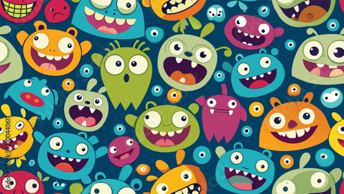 Εκτύπωση καμβά Seamless pattern background featuring colorful cute cartoon monsters with funny