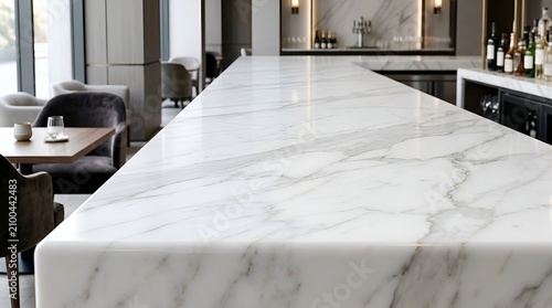 Luxurious marble bar top in modern hotel lounge, close-up studio shot