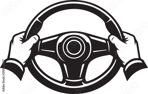 Hands holding a car steering wheel icon Vector, illustration