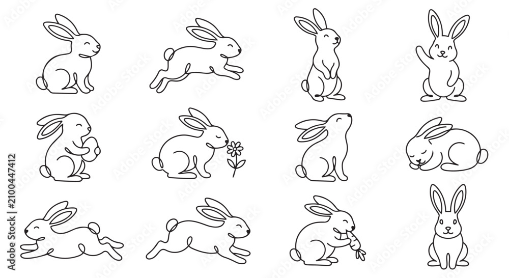 Obraz premium Hand drawn bunny rabbit sketches for easter greeting designs with illustration collection character