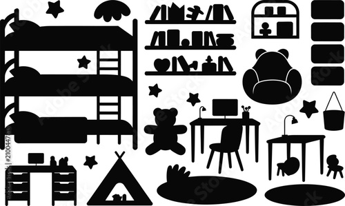 Fotografía Children room furniture and kids playroom decor silhouettes with furniture child