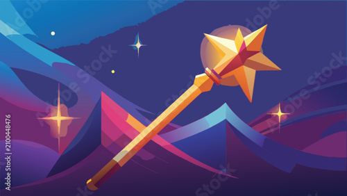 Photography Golden star wand floating in night sky with glowing magical light effect fairy t