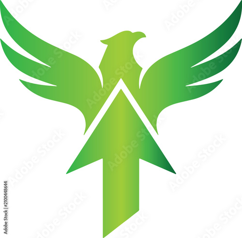 Green phoenix bird rising arrow vector logo graphic icon