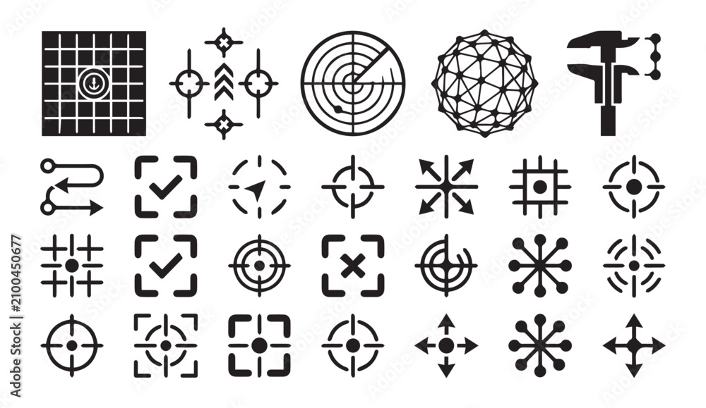 Fototapeta premium Technical mapping and navigation icon set with navigation technical coordinate