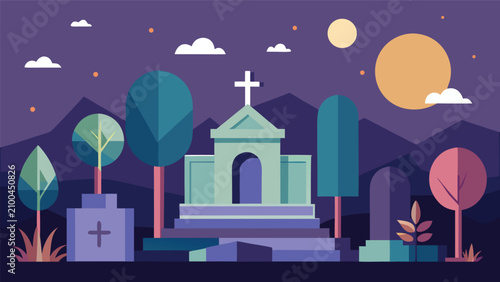 Canvastavla Cemetery mausoleum at night with full moon and crosses cemetery mausoleum gravey