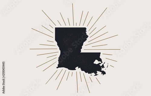 USA, Louisiana state. Vintage louisiana map state, sunburst emblem badge, print louisiana map state starburst graphic icon, usa symbol, print map state, graphic design. Vector Illustration
