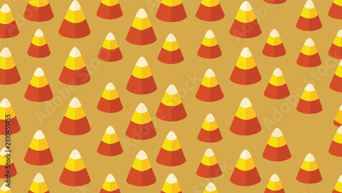 Seamless pattern of candy corn treats on gold background with seamless background halloween illustration wallpaper celebration confectionery triangular creative decoration seasonal colorful