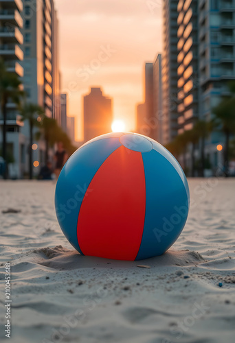 Blue and red beach ball on ...