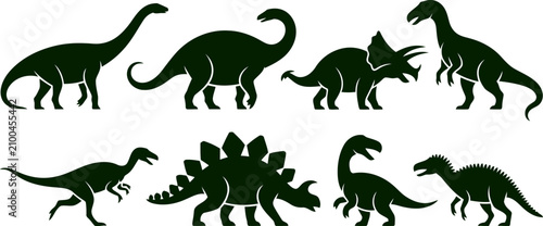 Foto Different types of dinosaur silhouettes in various poses and shapes  isolated on