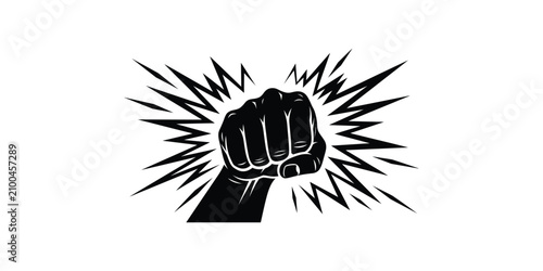 Foto Powerful fist impact graphic black and white vector illustration