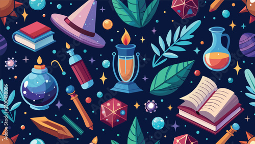 Foto Seamless pattern featuring magical witchcraft and alchemy elements witchcraft se