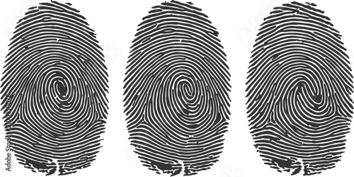 Foto Three distinct fingerprint patterns in a row against a clean white background wi