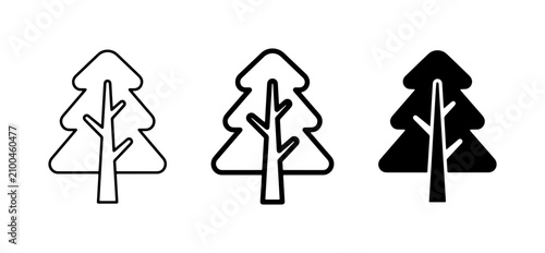 Simple Tree Icons, Evergreen Forest Symbols, Nature Outline and Silhouette Graphics for Design